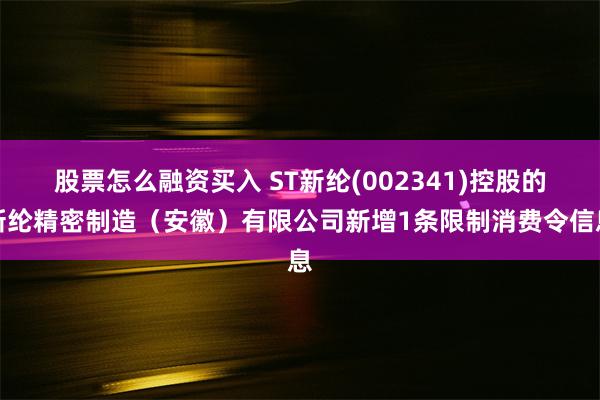 股票怎么融资买入 ST新纶(002341)控股的新纶精密制造（安徽）有限公司新增1条限制消费令信息