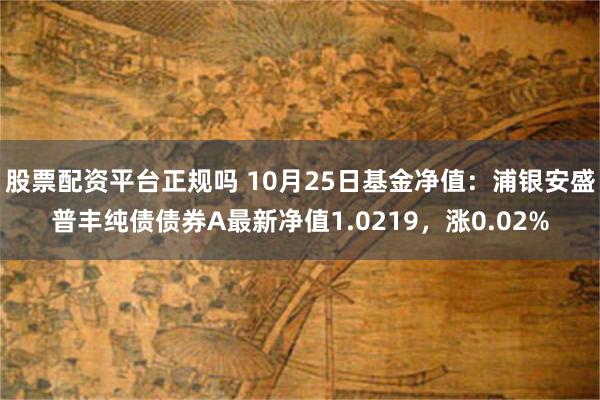 股票配资平台正规吗 10月25日基金净值：浦银安盛普丰纯债债券A最新净值1.0219，涨0.02%